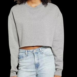 Socialite Crop Sweatshirt Top Crew Neck Pullover Fleece Gray, Pick size new